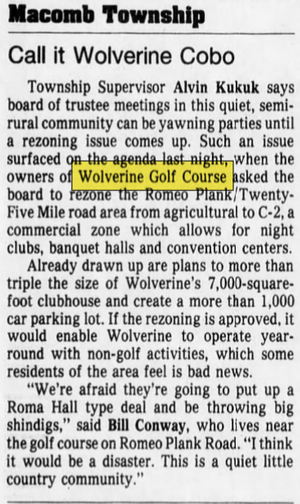 Wolverine Golf Club - Feb 13 1986 Article (newer photo)